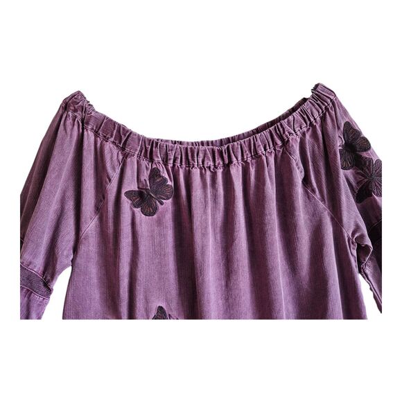 STANDARD GRACE M Boho Blouse On Off Shoulder Embroidered Frayed Hem Tencel 38" - Picture 2 of 11